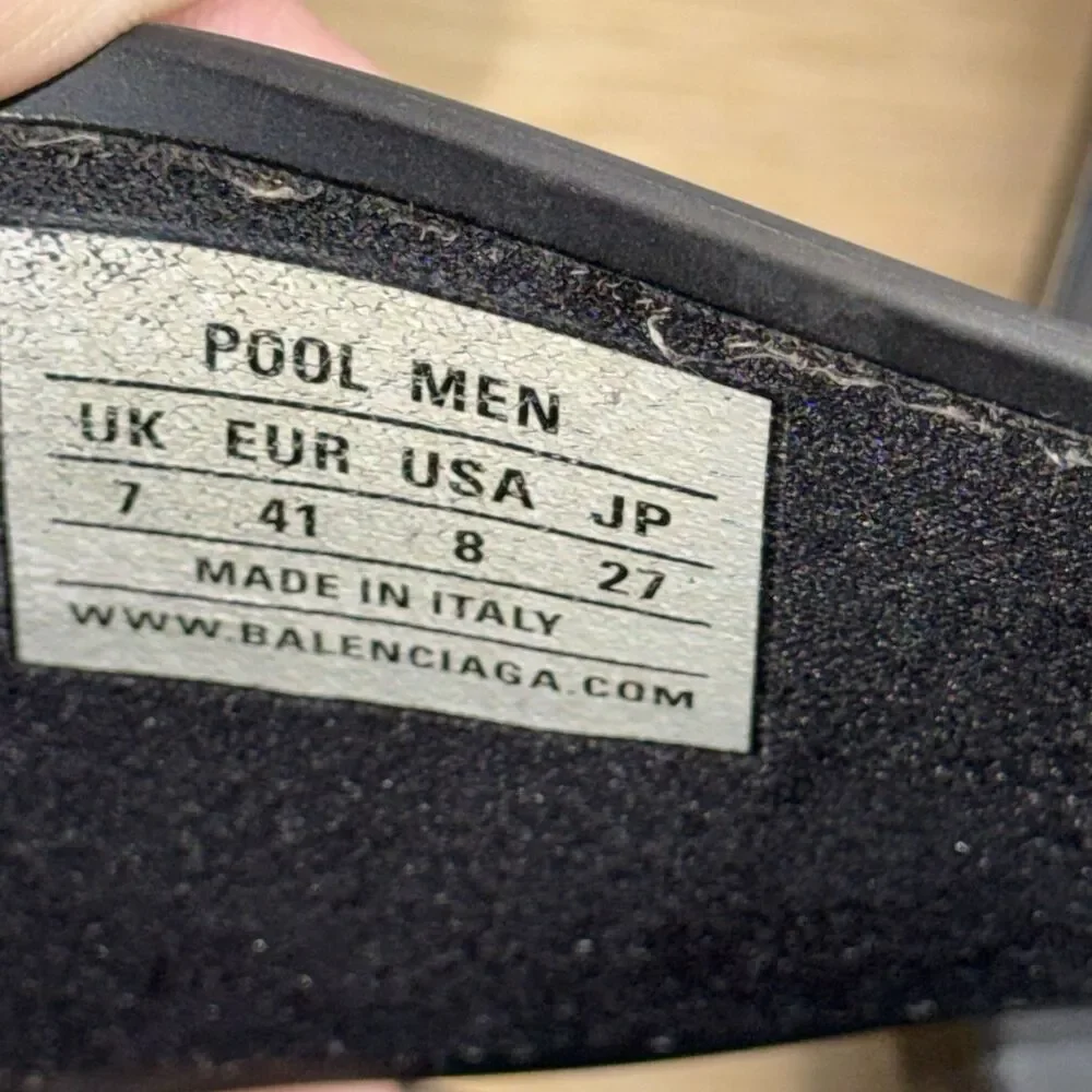 Balenciaga Pool Slides Sandals Men’s Size 8 US / 41 EU Black Rubber Logo